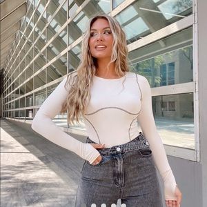 Tan and Black Long Sleeve Bodysuit!